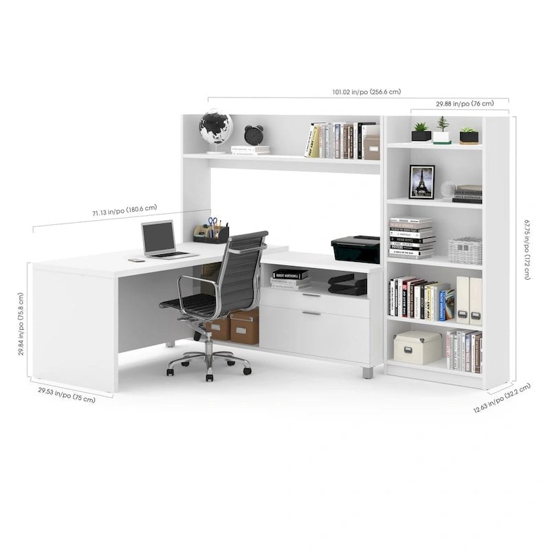 Bureau d'angle Pro-Linea avec bibliothèque