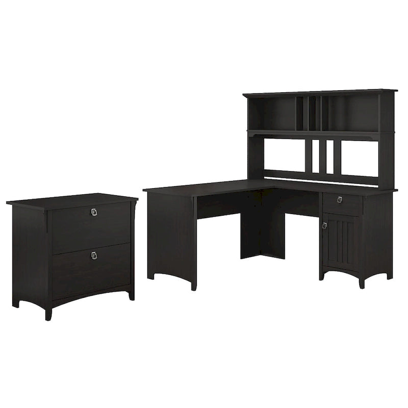 Bureau en L 60 W Salinas avec huche et armoire de Bush Furniture