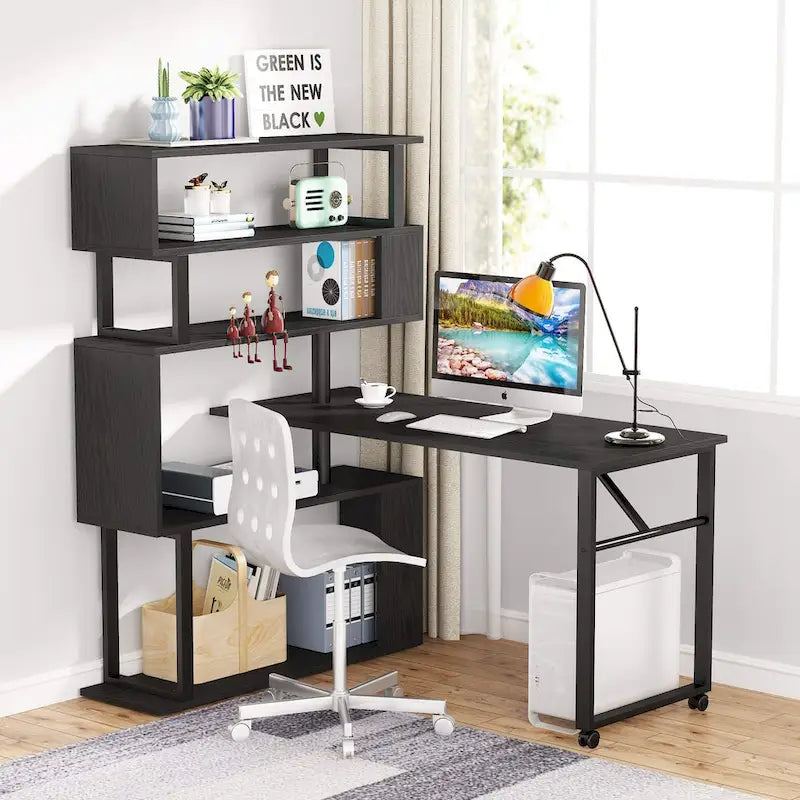 Bureau en L réversible avec étagères de rangement pour bureau à domicile