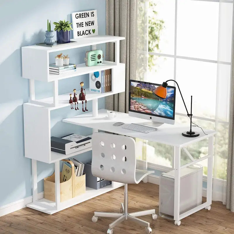 Bureau en L réversible avec étagères de rangement pour bureau à domicile