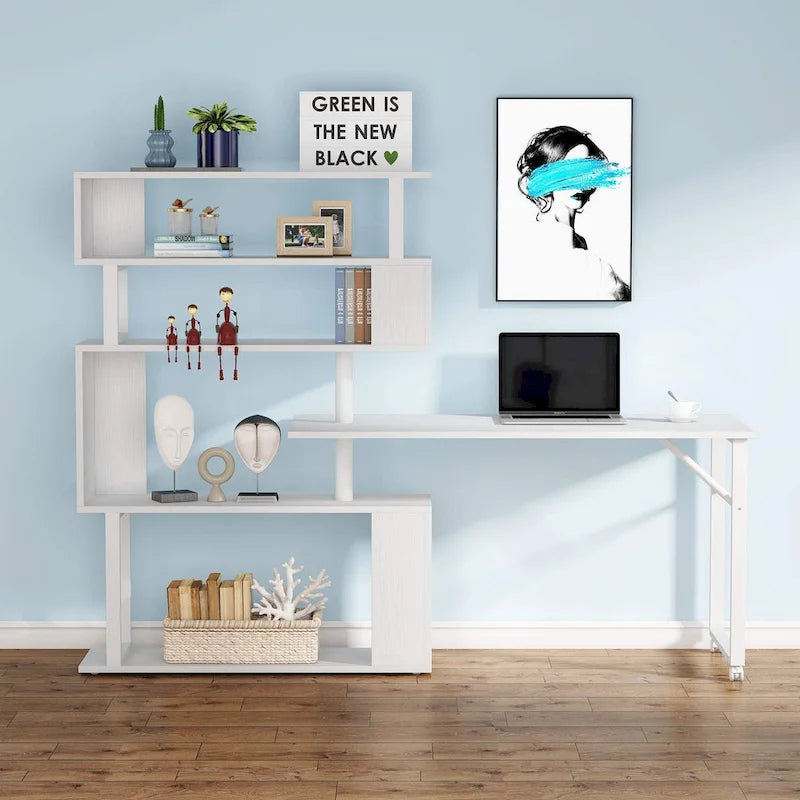 Bureau en L réversible avec étagères de rangement pour bureau à domicile