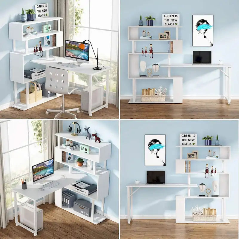Bureau en L réversible avec étagères de rangement pour bureau à domicile