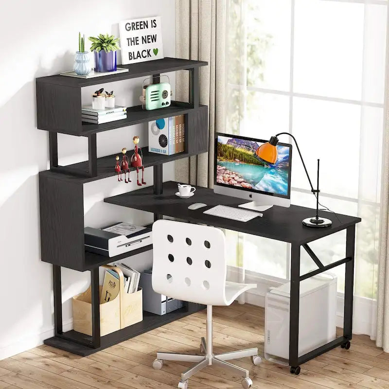 Bureau en L réversible avec étagères de rangement pour bureau à domicile