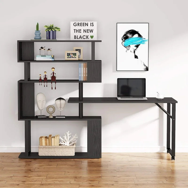 Bureau en L réversible avec étagères de rangement pour bureau à domicile