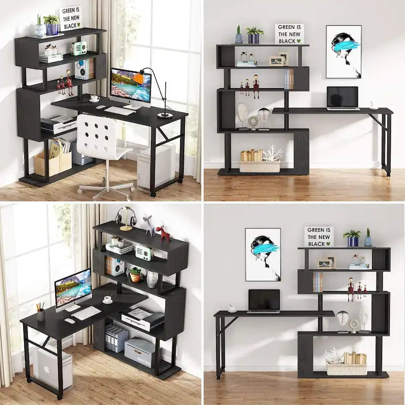 Bureau en L réversible avec étagères de rangement pour bureau à domicile