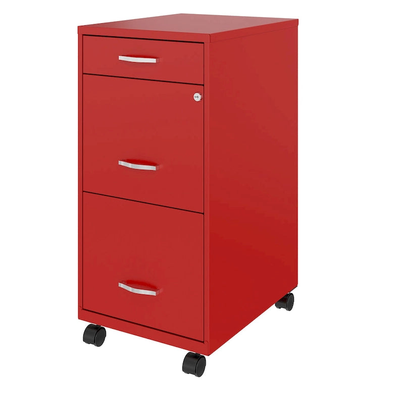 Classeur mobile en métal Space Solutions à 3 tiroirs et profondeur de 18 po, rouge lave