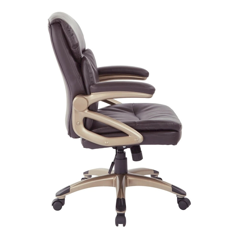 Fauteuil de bureau exécutif en cuir reconstitué marron foncé à dossier bas