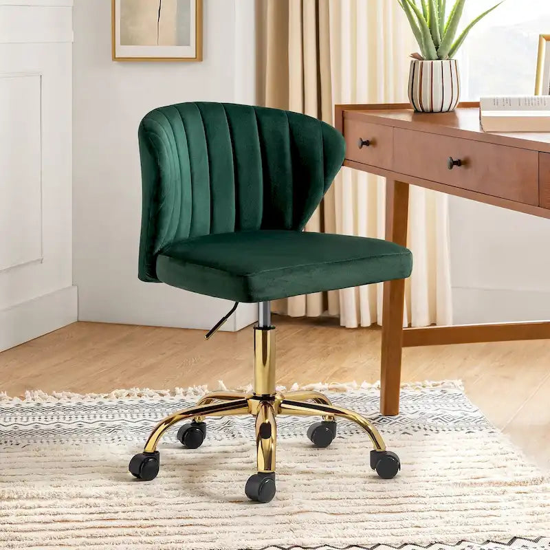 Chaise de bureau ergonomique pivotante à 360° en velours moderne Ilia avec dossier capitonné par HULALA HOME