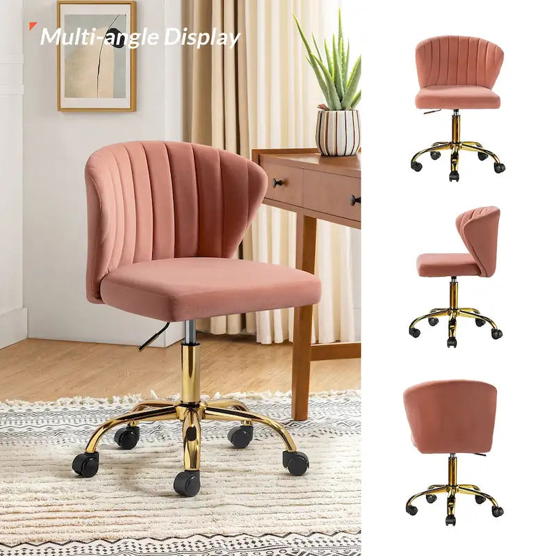 Chaise de bureau ergonomique pivotante à 360° en velours moderne Ilia avec dossier capitonné par HULALA HOME