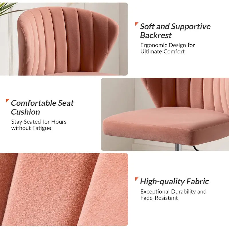 Chaise de bureau ergonomique pivotante à 360° en velours moderne Ilia avec dossier capitonné par HULALA HOME