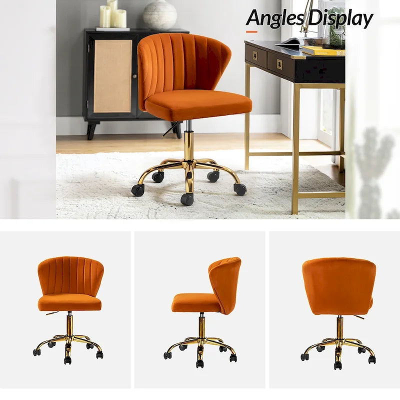 Chaise de bureau ergonomique pivotante à 360° en velours moderne Ilia avec dossier capitonné par HULALA HOME