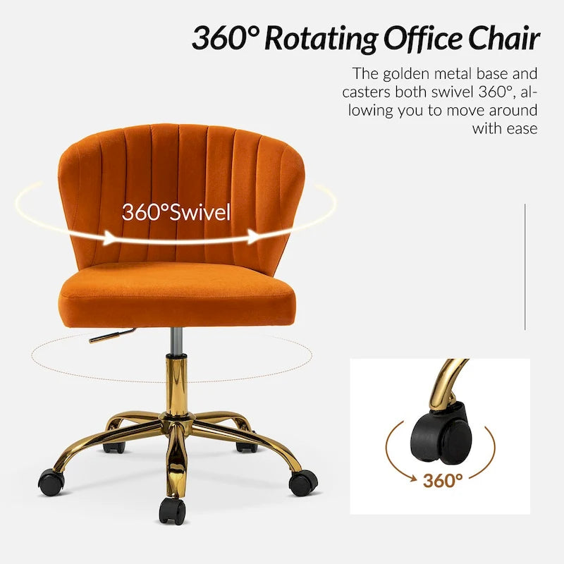 Chaise de bureau ergonomique pivotante à 360° en velours moderne Ilia avec dossier capitonné par HULALA HOME
