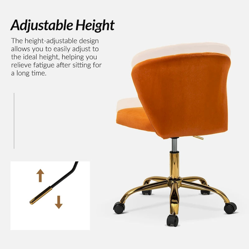 Chaise de bureau ergonomique pivotante à 360° en velours moderne Ilia avec dossier capitonné par HULALA HOME