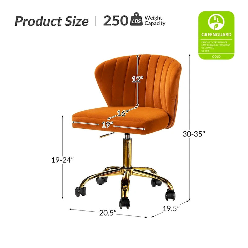 Chaise de bureau ergonomique pivotante à 360° en velours moderne Ilia avec dossier capitonné par HULALA HOME