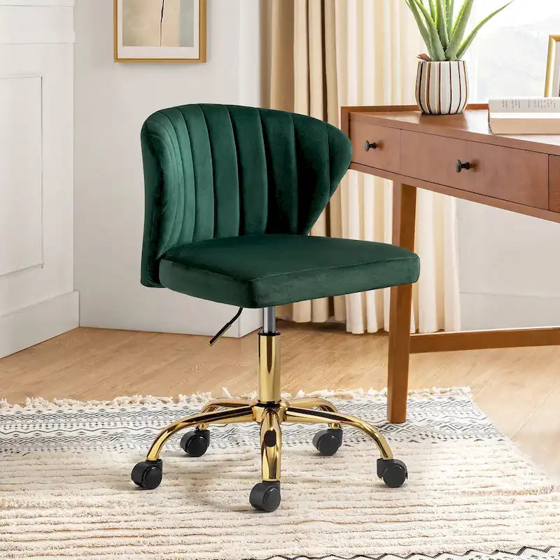 Chaise de bureau ergonomique pivotante à 360° en velours moderne Ilia avec dossier capitonné par HULALA HOME
