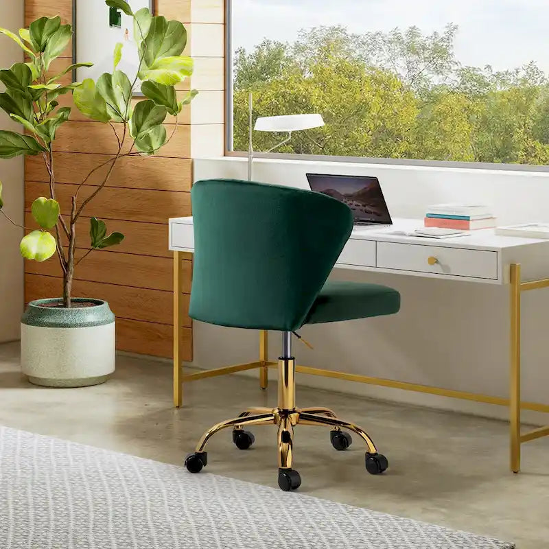Chaise de bureau ergonomique pivotante à 360° en velours moderne Ilia avec dossier capitonné par HULALA HOME
