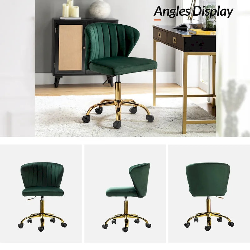 Chaise de bureau ergonomique pivotante à 360° en velours moderne Ilia avec dossier capitonné par HULALA HOME