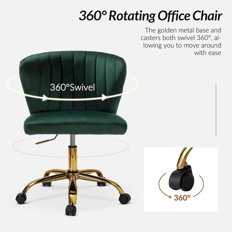 Chaise de bureau ergonomique pivotante à 360° en velours moderne Ilia avec dossier capitonné par HULALA HOME