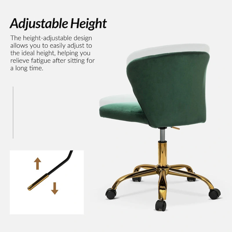 Chaise de bureau ergonomique pivotante à 360° en velours moderne Ilia avec dossier capitonné par HULALA HOME