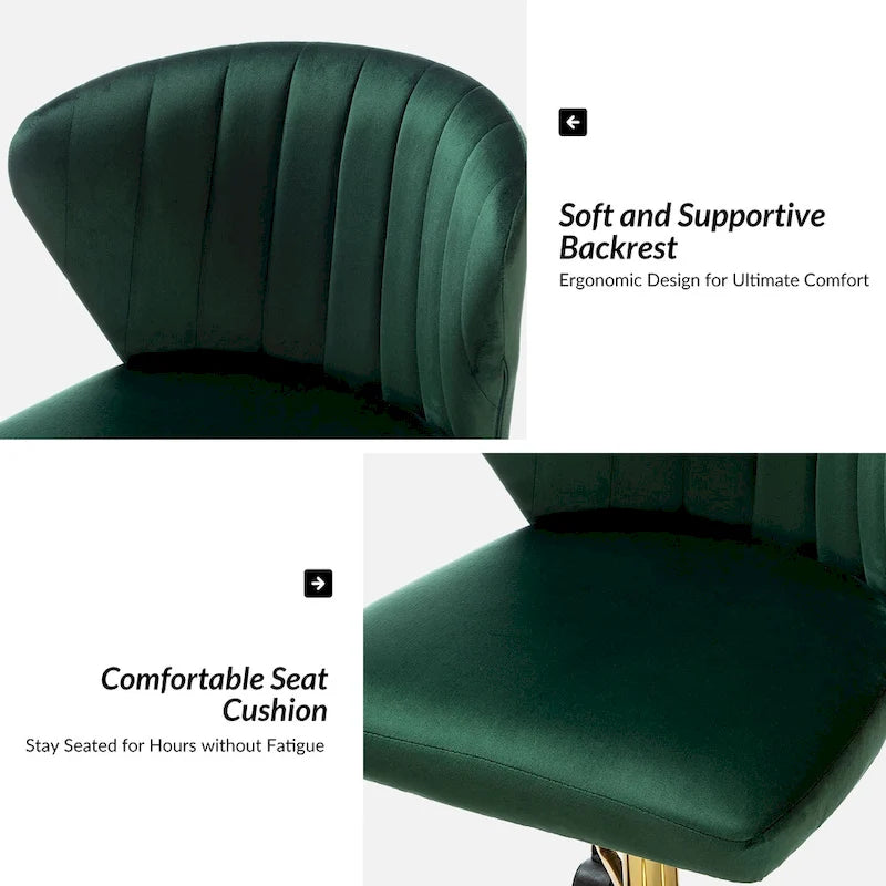 Chaise de bureau ergonomique pivotante à 360° en velours moderne Ilia avec dossier capitonné par HULALA HOME
