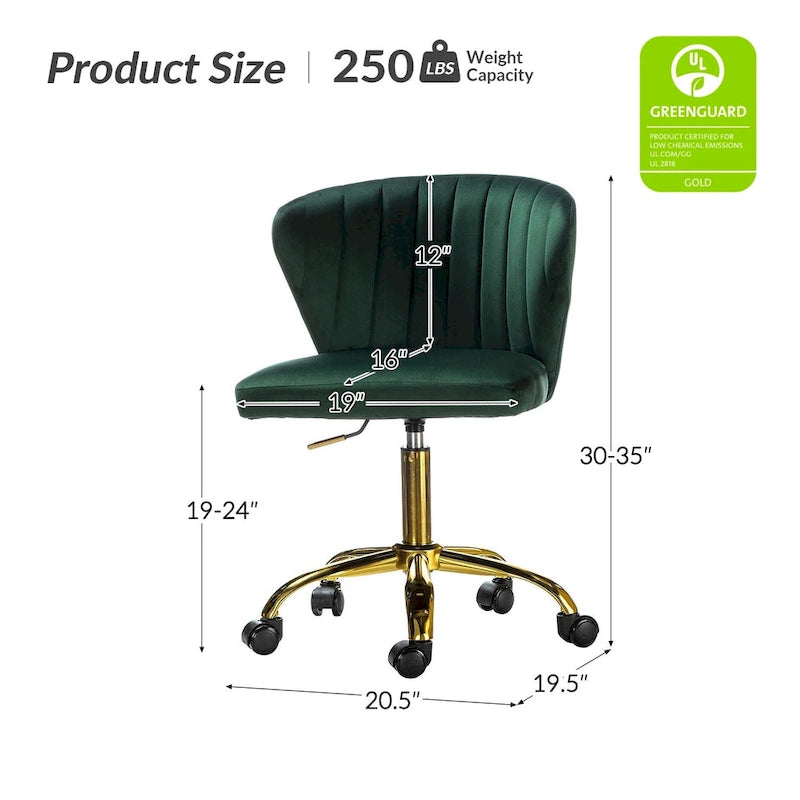 Chaise de bureau ergonomique pivotante à 360° en velours moderne Ilia avec dossier capitonné par HULALA HOME