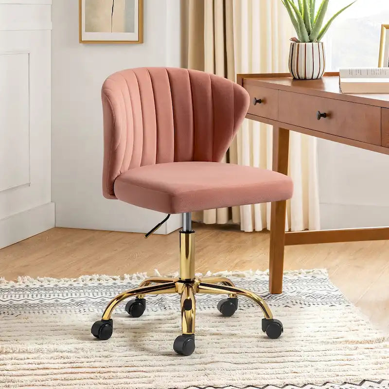Chaise de bureau ergonomique pivotante à 360° en velours moderne Ilia avec dossier capitonné par HULALA HOME