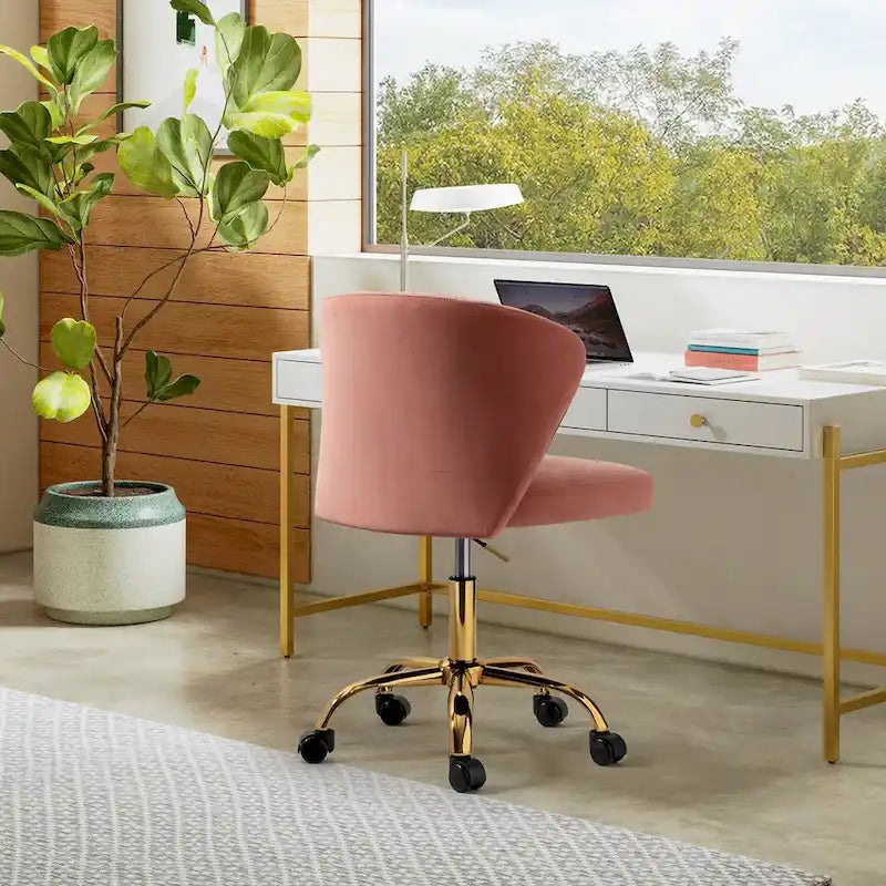 Chaise de bureau ergonomique pivotante à 360° en velours moderne Ilia avec dossier capitonné par HULALA HOME
