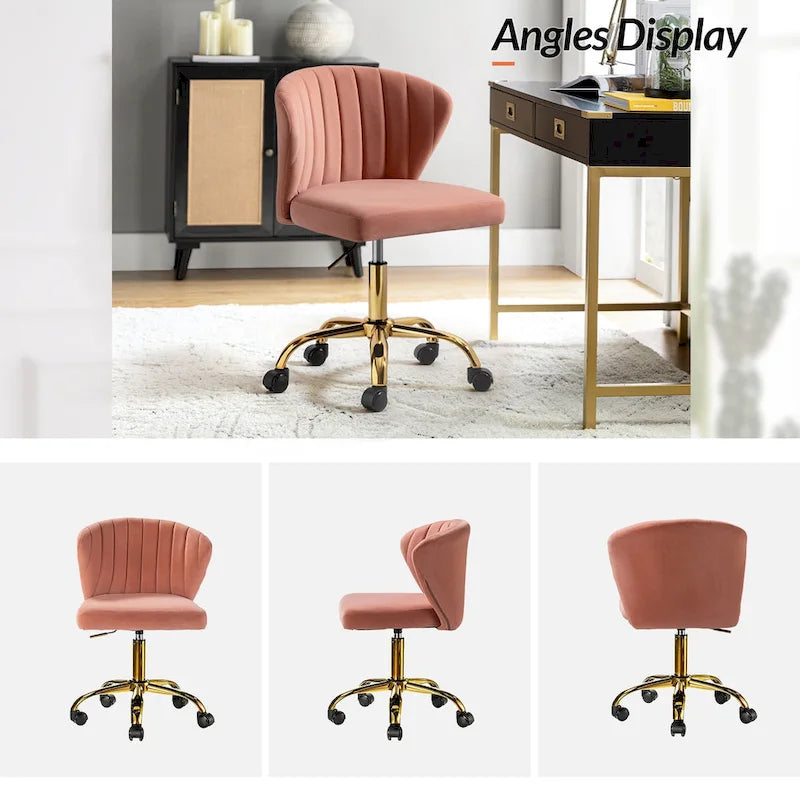Chaise de bureau ergonomique pivotante à 360° en velours moderne Ilia avec dossier capitonné par HULALA HOME