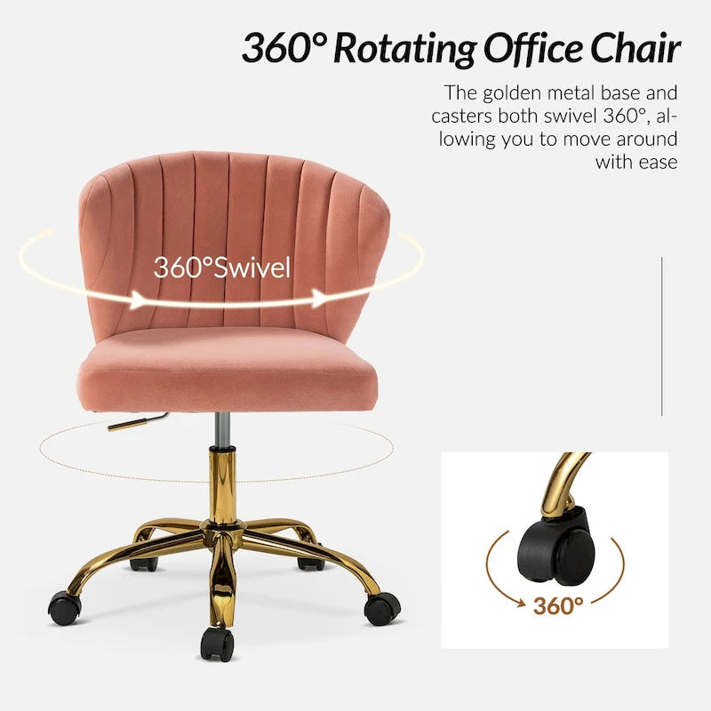 Chaise de bureau ergonomique pivotante à 360° en velours moderne Ilia avec dossier capitonné par HULALA HOME