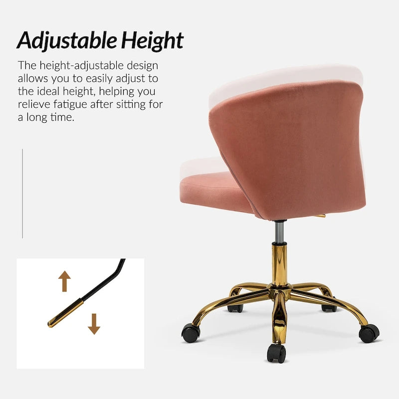 Chaise de bureau ergonomique pivotante à 360° en velours moderne Ilia avec dossier capitonné par HULALA HOME