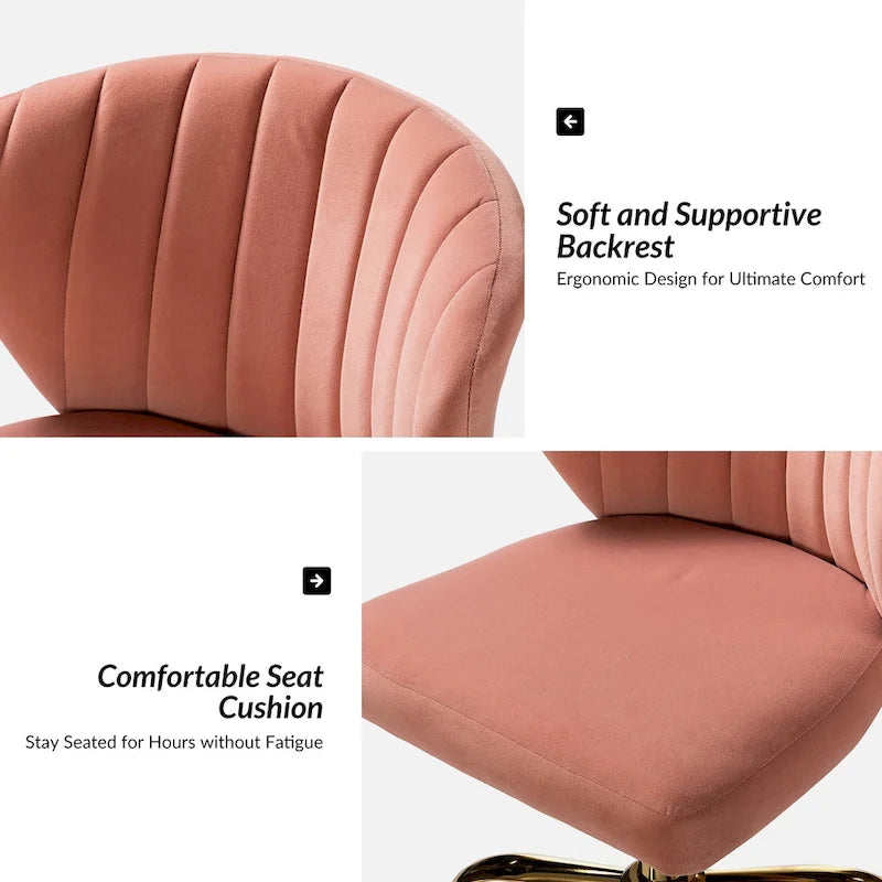 Chaise de bureau ergonomique pivotante à 360° en velours moderne Ilia avec dossier capitonné par HULALA HOME