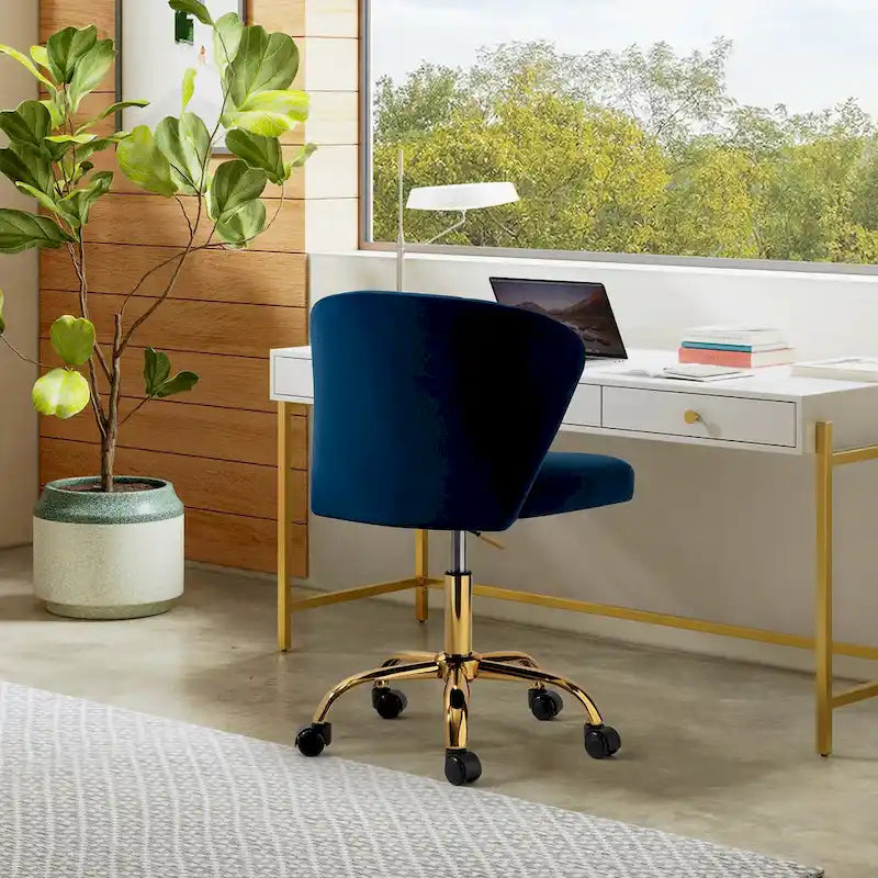 Chaise de bureau ergonomique pivotante à 360° en velours moderne Ilia avec dossier capitonné par HULALA HOME