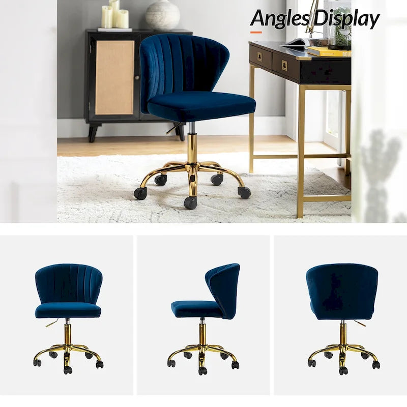 Chaise de bureau ergonomique pivotante à 360° en velours moderne Ilia avec dossier capitonné par HULALA HOME