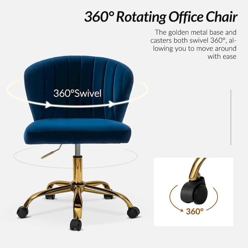 Chaise de bureau ergonomique pivotante à 360° en velours moderne Ilia avec dossier capitonné par HULALA HOME