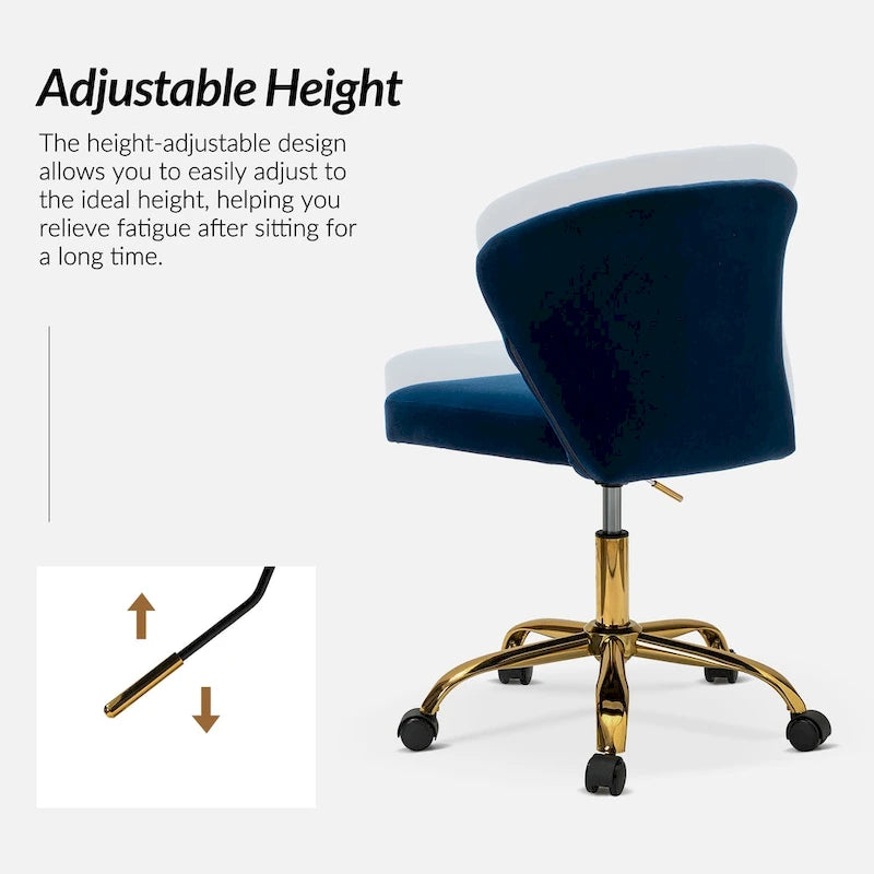 Chaise de bureau ergonomique pivotante à 360° en velours moderne Ilia avec dossier capitonné par HULALA HOME