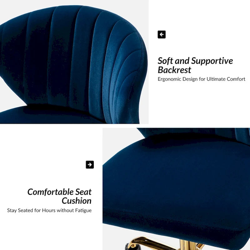 Chaise de bureau ergonomique pivotante à 360° en velours moderne Ilia avec dossier capitonné par HULALA HOME