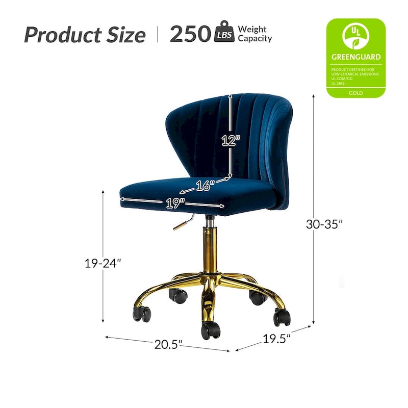 Chaise de bureau ergonomique pivotante à 360° en velours moderne Ilia avec dossier capitonné par HULALA HOME