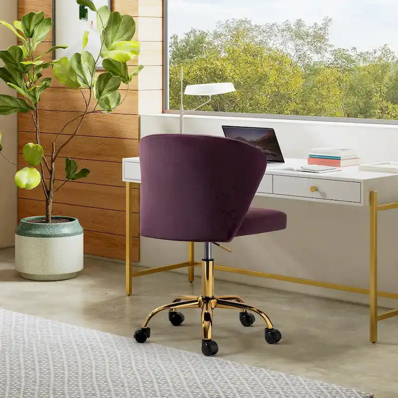 Chaise de bureau ergonomique pivotante à 360° en velours moderne Ilia avec dossier capitonné par HULALA HOME