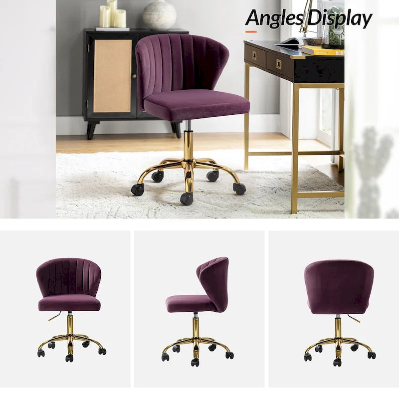 Chaise de bureau ergonomique pivotante à 360° en velours moderne Ilia avec dossier capitonné par HULALA HOME