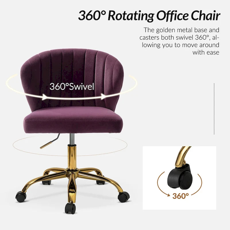 Chaise de bureau ergonomique pivotante à 360° en velours moderne Ilia avec dossier capitonné par HULALA HOME
