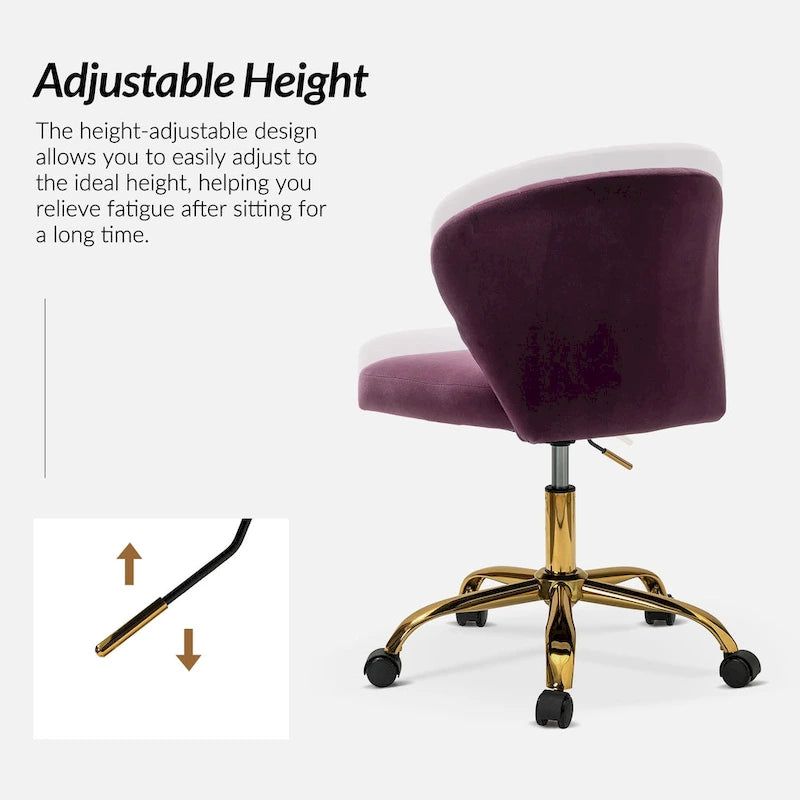 Chaise de bureau ergonomique pivotante à 360° en velours moderne Ilia avec dossier capitonné par HULALA HOME