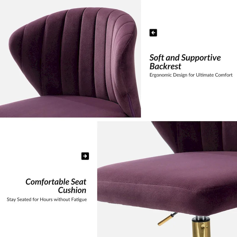 Chaise de bureau ergonomique pivotante à 360° en velours moderne Ilia avec dossier capitonné par HULALA HOME