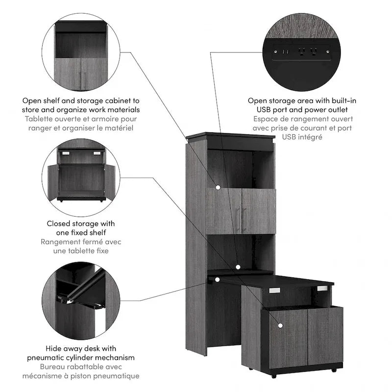 Meuble de rangement haut Orion 30W avec portes et bureau pliant par Bestar