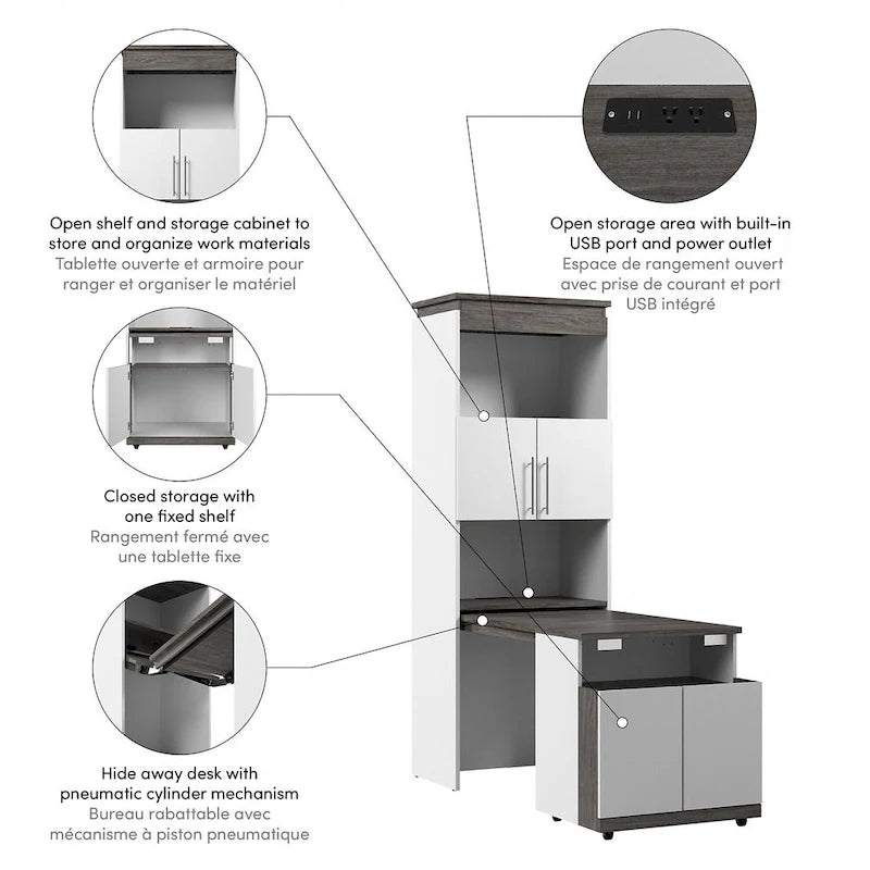 Meuble de rangement haut Orion 30W avec portes et bureau pliant par Bestar