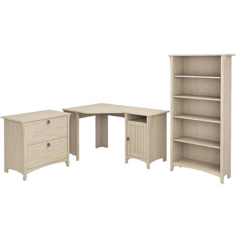 Bureau d'angle Salinas 55W avec classeur latéral et bibliothèque 5 étagères