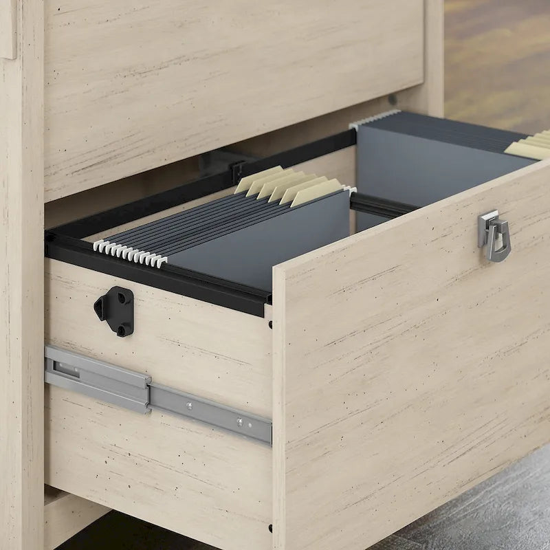 Bureau d'angle Salinas 55W avec classeur latéral et bibliothèque 5 étagères
