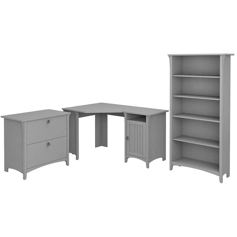 Bureau d'angle Salinas 55W avec classeur latéral et bibliothèque 5 étagères