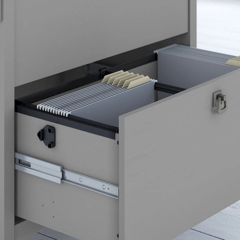 Bureau d'angle Salinas 55W avec classeur latéral et bibliothèque 5 étagères