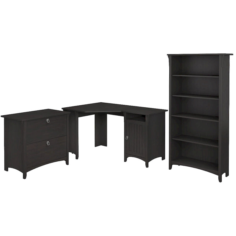 Bureau d'angle Salinas 55W avec classeur latéral et bibliothèque 5 étagères