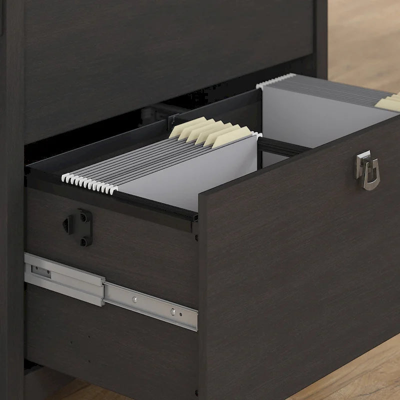 Bureau d'angle Salinas 55W avec classeur latéral et bibliothèque 5 étagères